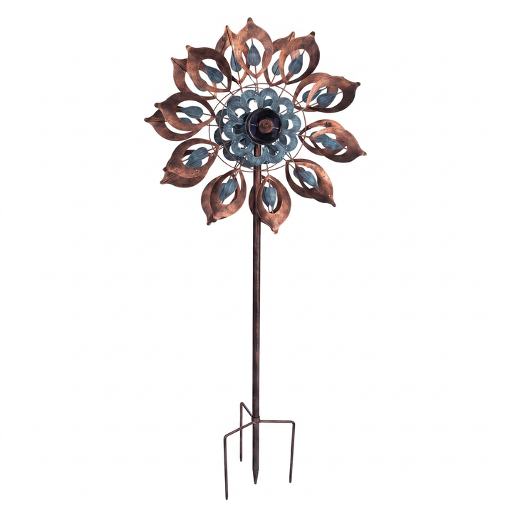 Antique Blue and Copper Lily Flower Solar Wind Spinner
